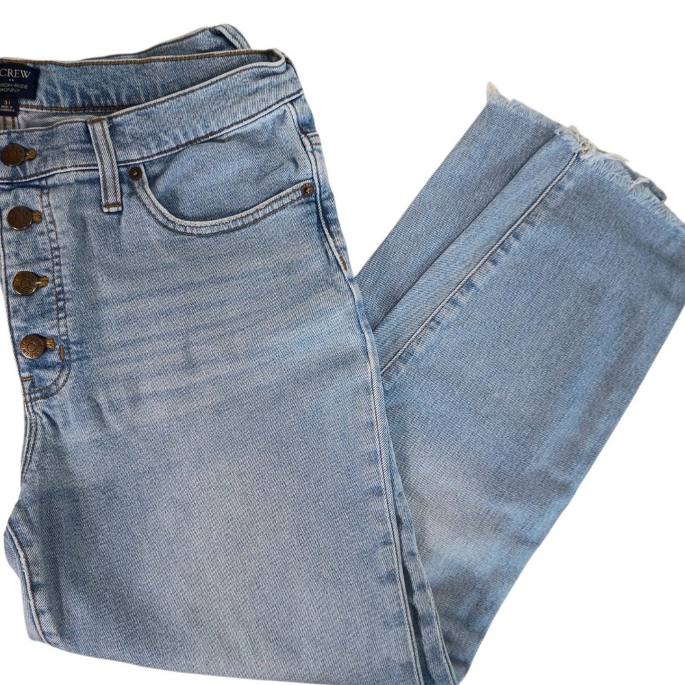 J.Crew 9 High-Rise Skinny Jeans Light Wash Raw Hem Button Fly Size 31
